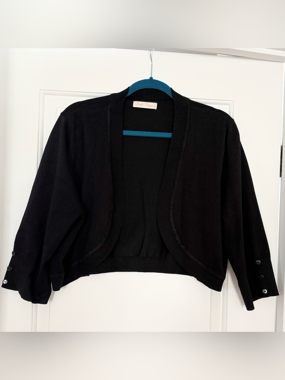 Black Cropped Open-Front Women's Sweater, Size 2XL